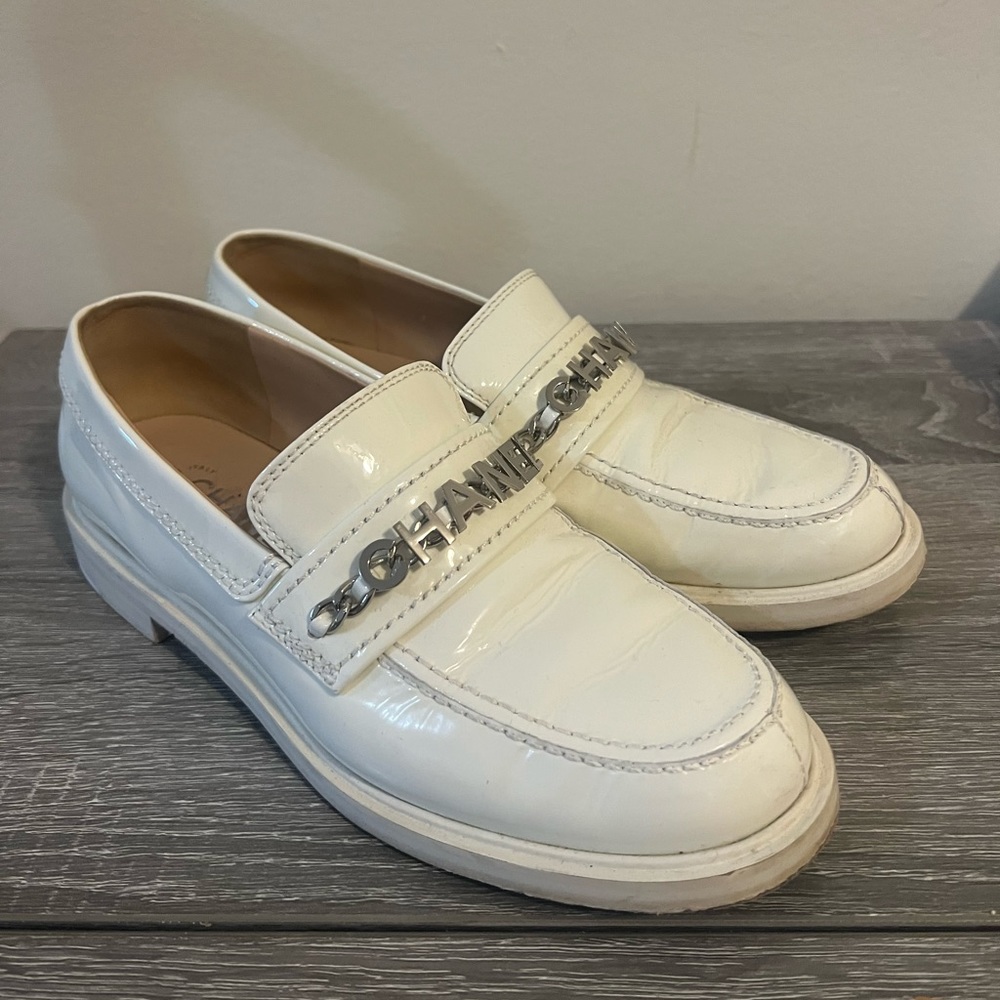 AUTHENTIC white Chanel loafers